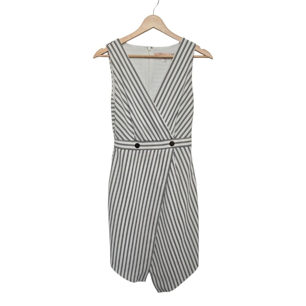 Hutch Dixie Sheath Dress Striped Sleeveless Size XS White/Black Stripe V Neck‎